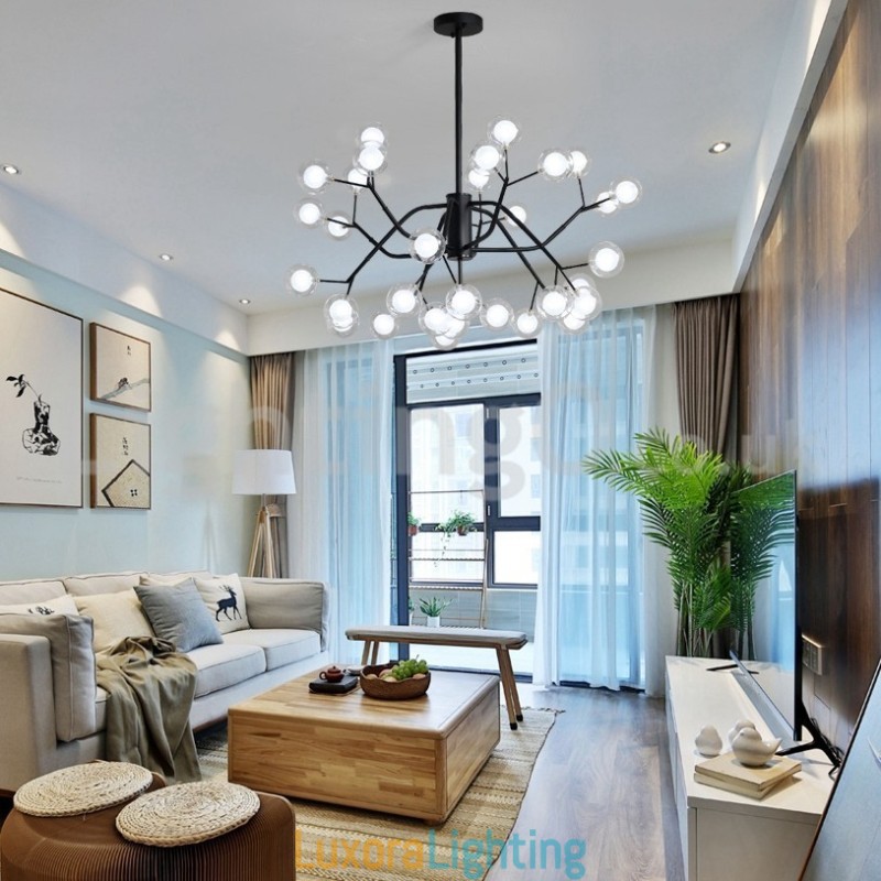 Designer Touch Decorative Nordic Style Magic Bean Chandelier Small Clear Transparent Glass Bubble Ball Chandelier