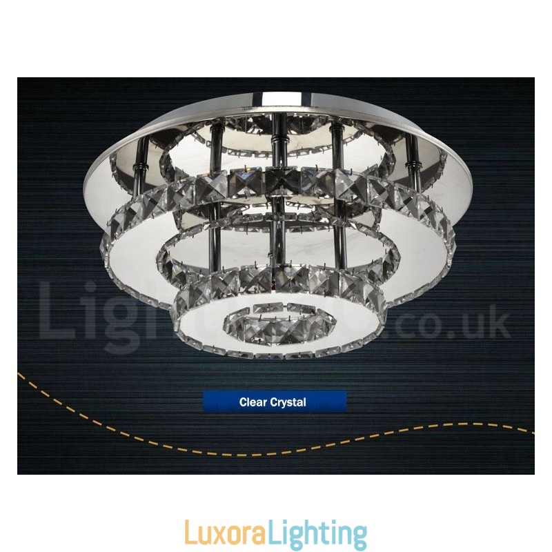 Designer Touch Decorative Dimmable Modern Round Crystal Flush Mounted Ceiling Lights with Remote Control