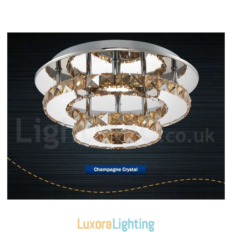 Designer Touch Decorative Dimmable Modern Round Crystal Flush Mounted Ceiling Lights with Remote Control