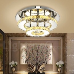 Designer Touch Decorative Dimmable Modern Round Crystal Flush Mounted Ceiling Lights with Remote Control