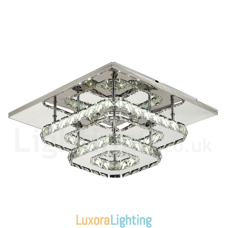Designer Touch Decorative Dimmable Modern Square Crystal Flush Mounted Ceiling Lights with Remote Control