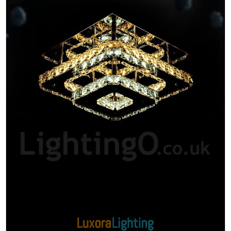 Designer Touch Decorative Dimmable Modern Square Crystal Flush Mounted Ceiling Lights with Remote Control