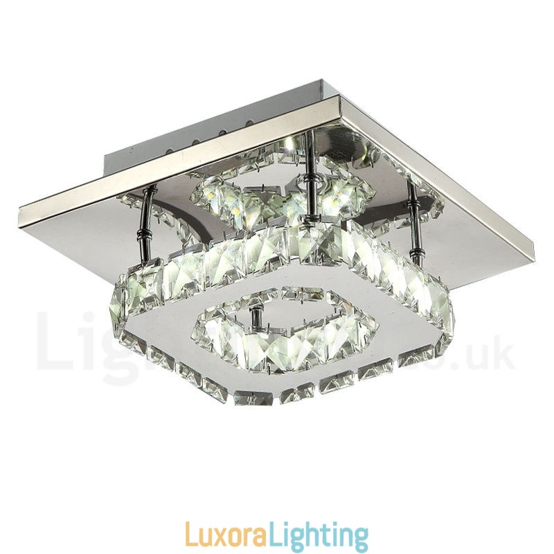 Designer Touch Decorative Dimmable Modern Square Crystal Flush Mounted Ceiling Lights with Remote Control