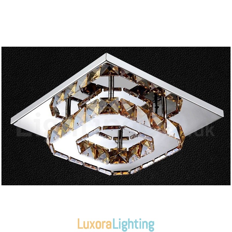 Designer Touch Decorative Dimmable Modern Square Crystal Flush Mounted Ceiling Lights with Remote Control