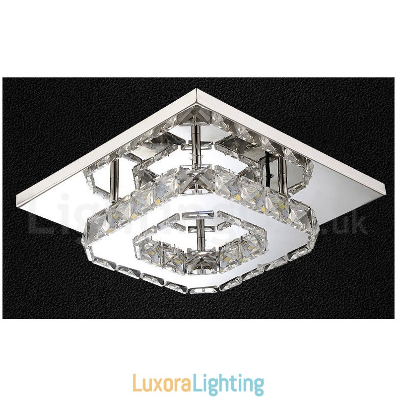 Designer Touch Decorative Dimmable Modern Square Crystal Flush Mounted Ceiling Lights with Remote Control