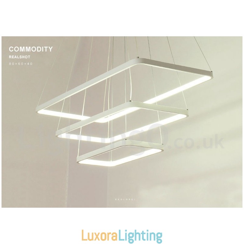 Designer Touch Decorative Dimmable Pendant Light with Remote Control Modern Design Three Rectangles