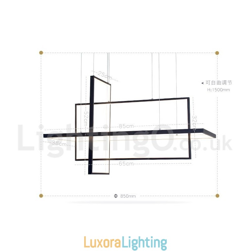 Designer Touch Decorative Dimmable Pendant Light with Remote Control Modern Design Three Rectangles