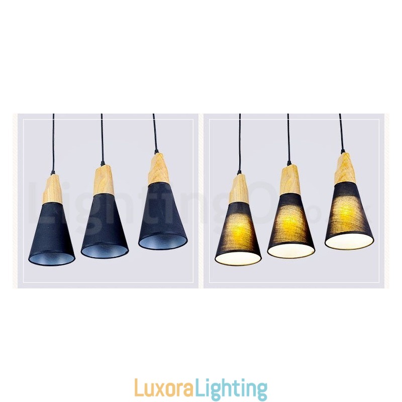 Designer Touch Decorative Wood Modern 1 Light 3 Lights Pendant Light with Fabric Shade