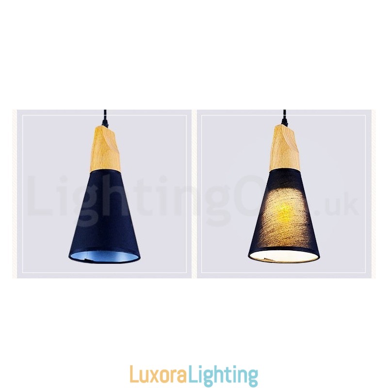 Designer Touch Decorative Wood Modern 1 Light 3 Lights Pendant Light with Fabric Shade