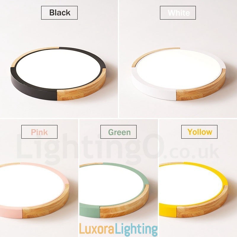 Designer Touch Decorative Ultra thin Multi Colour Round Wood Ceiling Lamp Solid Wood Acrylic Shade Ceiling Lamp Nordic Style