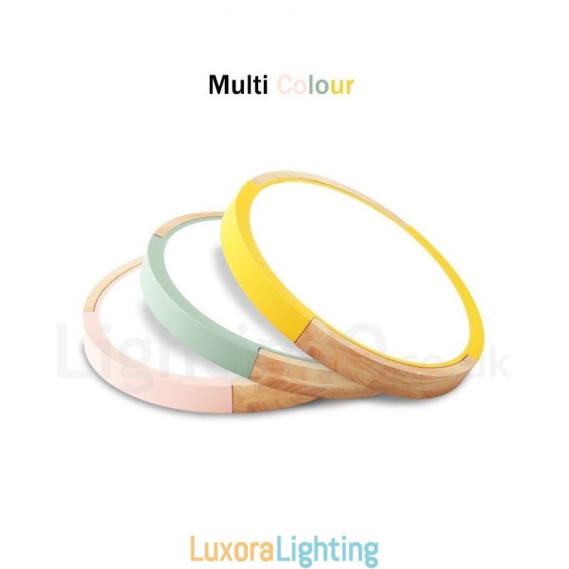 Designer Touch Decorative Ultra thin Multi Colour Round Wood Ceiling Lamp Solid Wood Acrylic Shade Ceiling Lamp Nordic Style