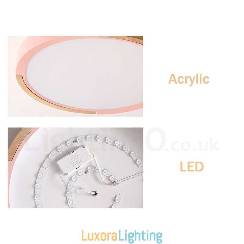 Designer Touch Decorative Ultra thin Multi Colour Round Wood Ceiling Lamp Solid Wood Acrylic Shade Ceiling Lamp Nordic Style