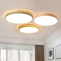 Designer Touch Decorative Dimmable Ultra thin Multi Colours Round Wood Ceiling Light with Acrylic Shade Ceiling Lamp Nordic Style
