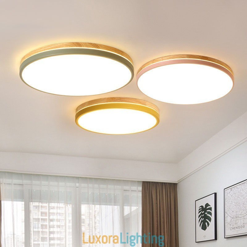 Designer Touch Decorative Dimmable Ultra thin Multi Colours Round Wood Ceiling Light with Acrylic Shade Ceiling Lamp Nordic Style