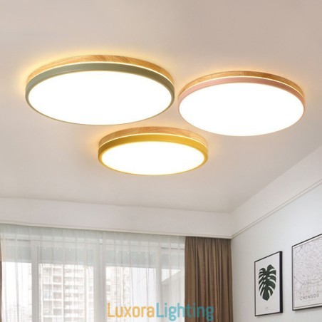 Designer Touch Decorative Dimmable Ultra thin Multi Colours Round Wood Ceiling Light with Acrylic Shade Ceiling Lamp Nordic Style