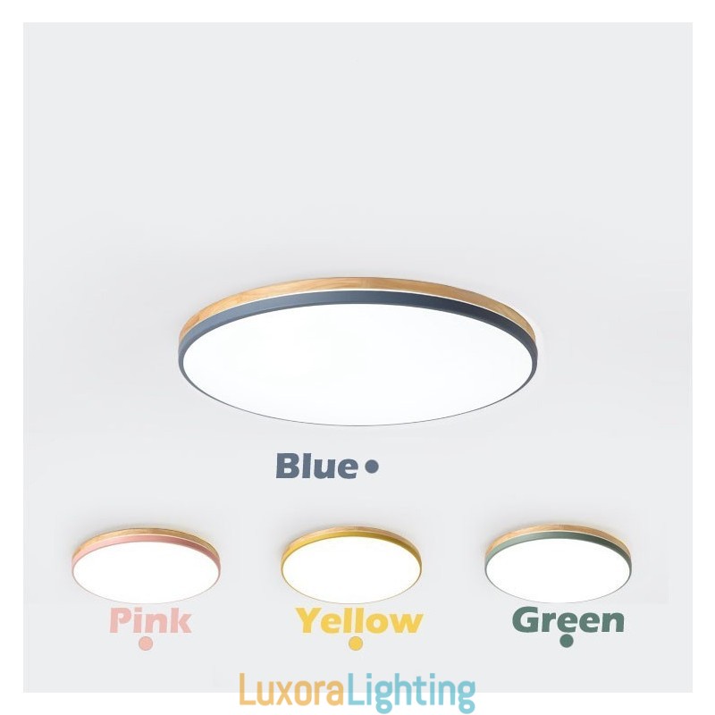 Designer Touch Decorative Dimmable Ultra thin Multi Colours Round Wood Ceiling Light with Acrylic Shade Ceiling Lamp Nordic Style