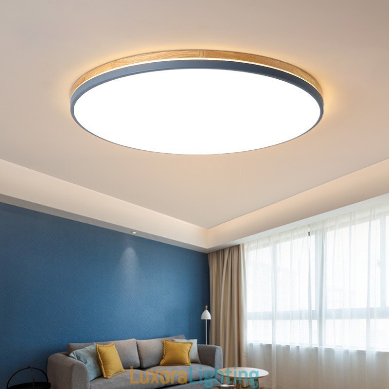 Designer Touch Decorative Dimmable Ultra thin Multi Colours Round Wood Ceiling Light with Acrylic Shade Ceiling Lamp Nordic Style