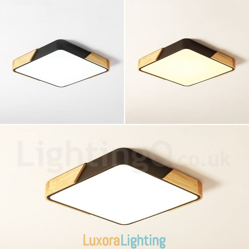 Designer Touch Decorative Dimmable Ultra thin Multi Colours Square Wood Ceiling Light with Acrylic Shade Ceiling Lamp Nordic Style