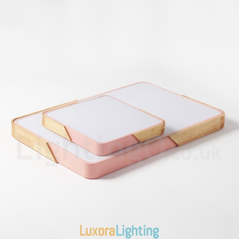 Designer Touch Decorative Dimmable Ultra thin Multi Colours Square Wood Ceiling Light with Acrylic Shade Ceiling Lamp Nordic Style