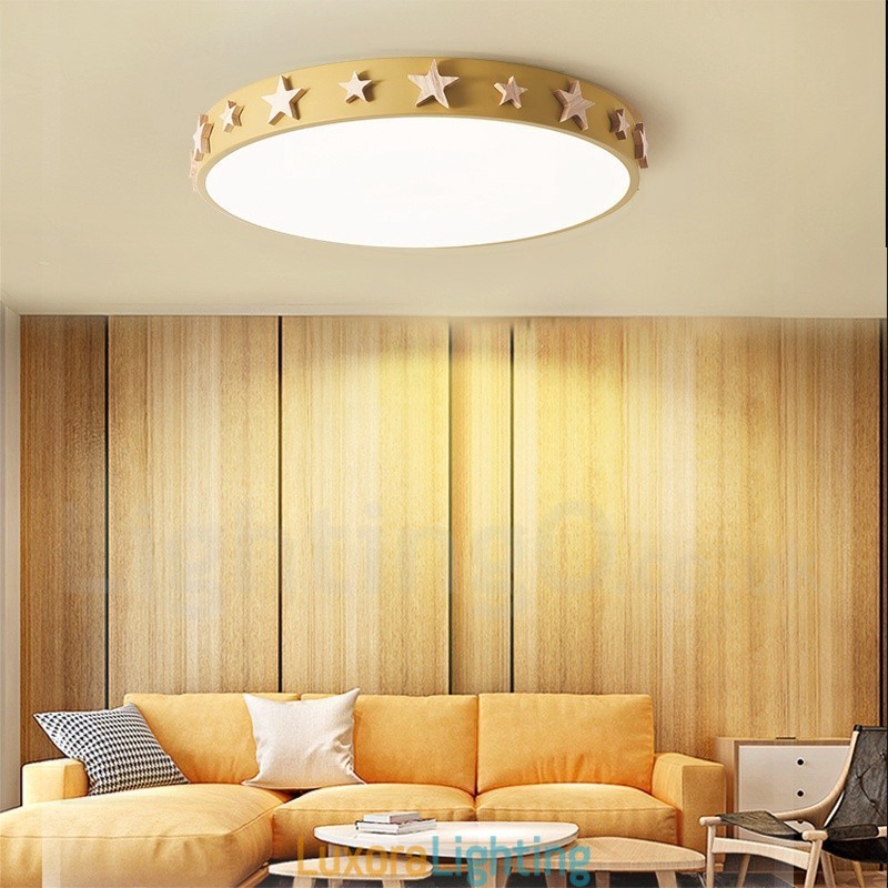 Designer Touch Decorative Dimmable Ultra thin Multi Colours Circular Wood Ceiling Light with Acrylic Shade Ceiling Lamp Nordic Style