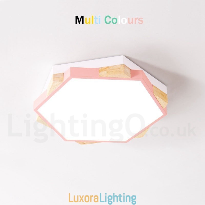 Designer Touch Decorative Dimmable Multi Colours Hexagon Wood Ceiling Light with Acrylic Shade Ceiling Lamp Nordic Style