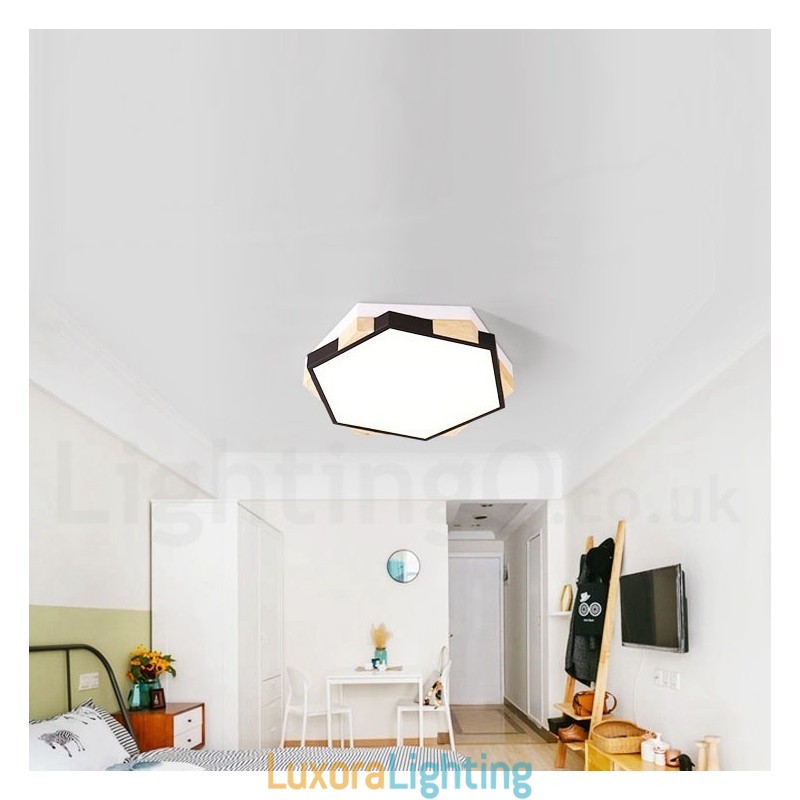 Designer Touch Decorative Dimmable Multi Colours Hexagon Wood Ceiling Light with Acrylic Shade Ceiling Lamp Nordic Style
