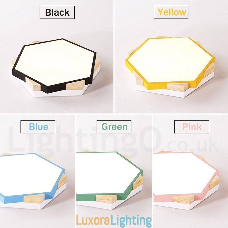 Designer Touch Decorative Dimmable Multi Colours Hexagon Wood Ceiling Light with Acrylic Shade Ceiling Lamp Nordic Style
