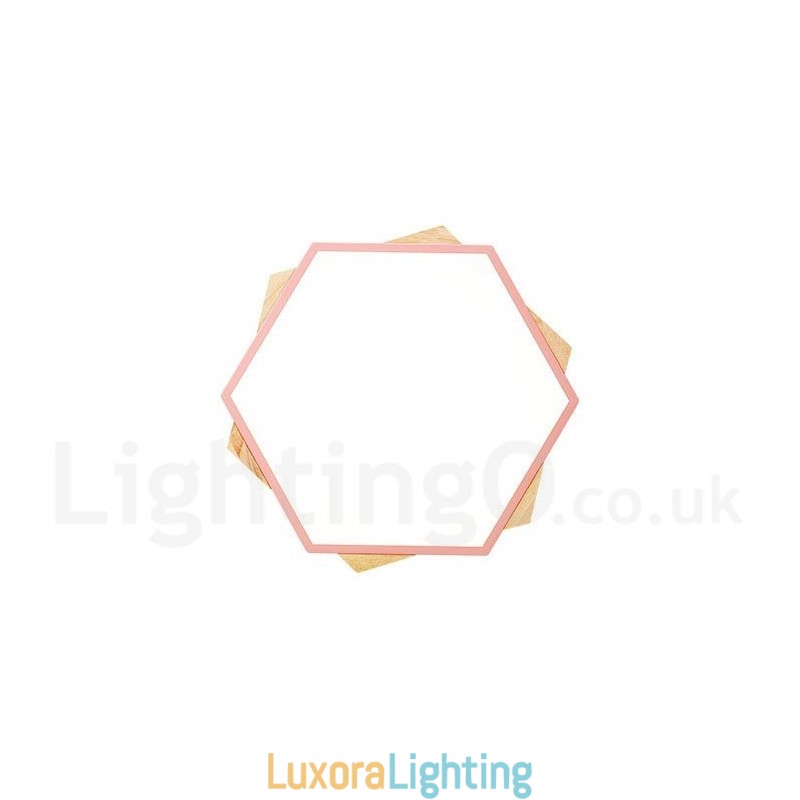 Designer Touch Decorative Dimmable Multi Colours Hexagon Wood Ceiling Light with Acrylic Shade Ceiling Lamp Nordic Style