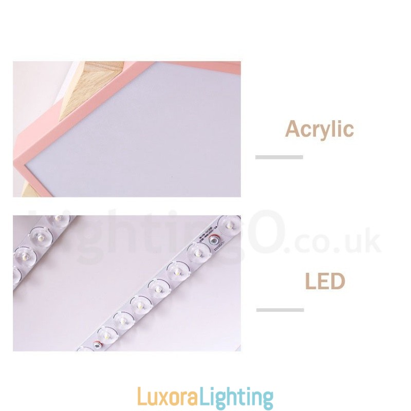 Designer Touch Decorative Dimmable Multi Colours Hexagon Wood Ceiling Light with Acrylic Shade Ceiling Lamp Nordic Style