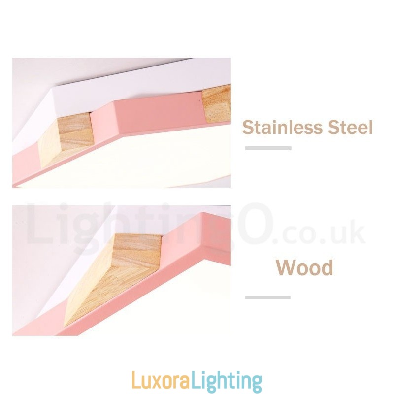 Designer Touch Decorative Dimmable Multi Colours Hexagon Wood Ceiling Light with Acrylic Shade Ceiling Lamp Nordic Style