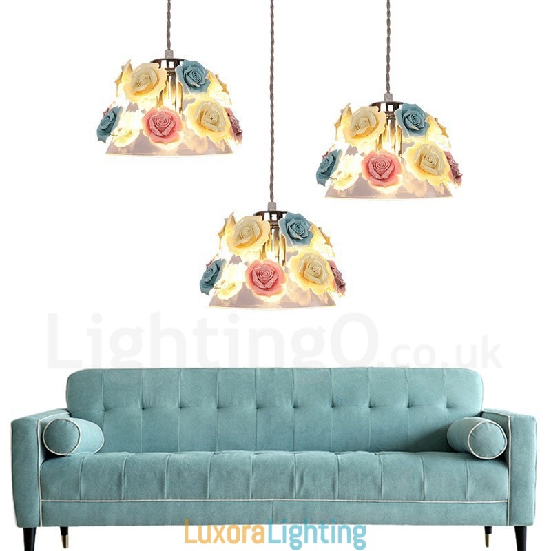 Designer Touch Decorative Multi Colours Flower Macaron Ceiling Pendant Light with Glass Shade Pendant Lamp