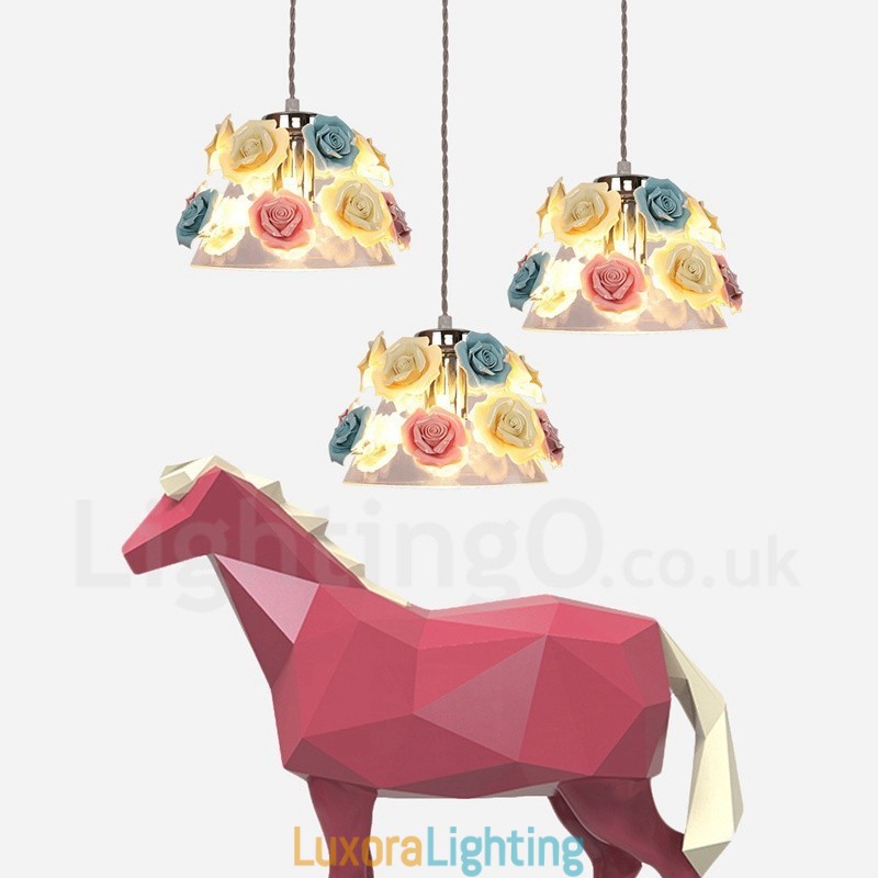 Designer Touch Decorative Multi Colours Flower Macaron Ceiling Pendant Light with Glass Shade Pendant Lamp