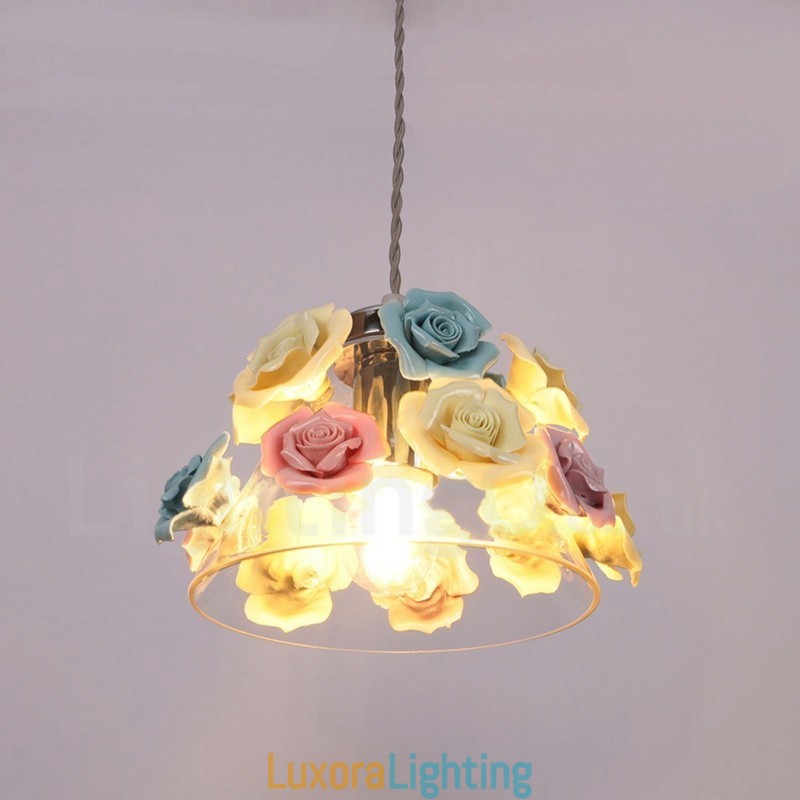 Designer Touch Decorative Multi Colours Flower Macaron Ceiling Pendant Light with Glass Shade Pendant Lamp