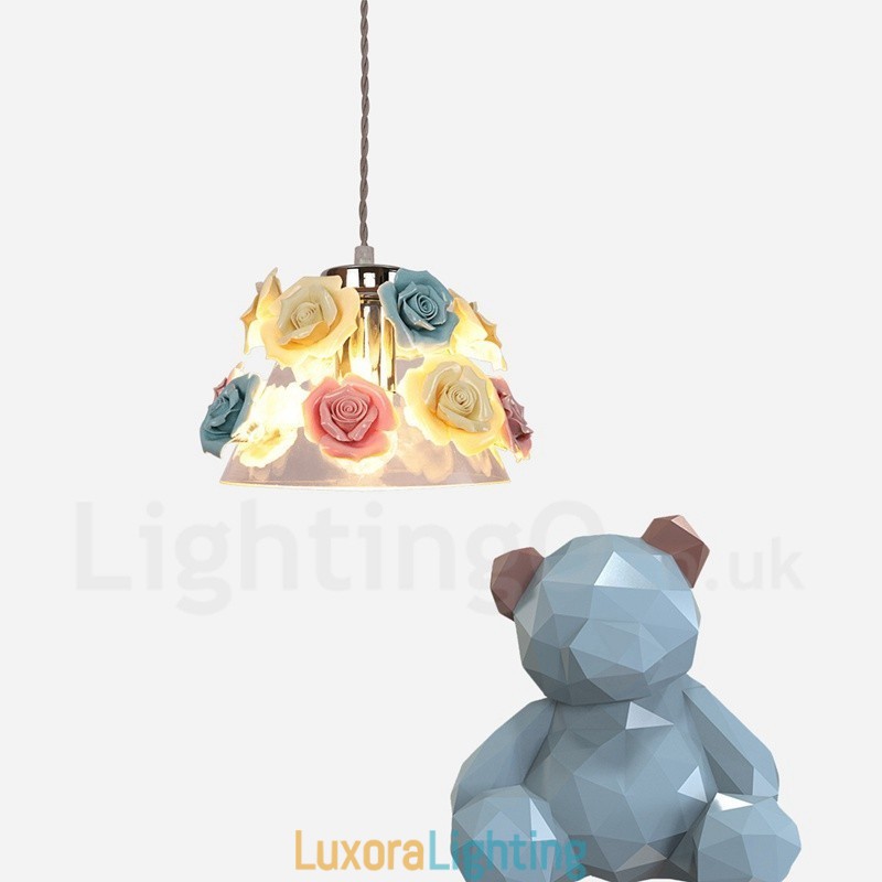 Designer Touch Decorative Multi Colours Flower Macaron Ceiling Pendant Light with Glass Shade Pendant Lamp