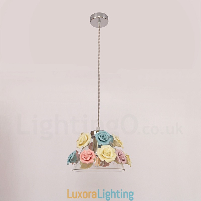 Designer Touch Decorative Multi Colours Flower Macaron Ceiling Pendant Light with Glass Shade Pendant Lamp
