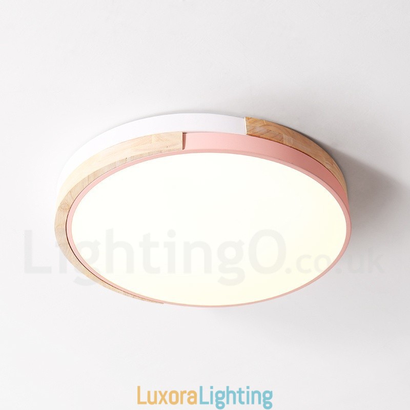Designer Touch Decorative Dimmable Multi Colours Round Wood Ceiling Light with Acrylic Shade Ceiling Lamp Nordic Style