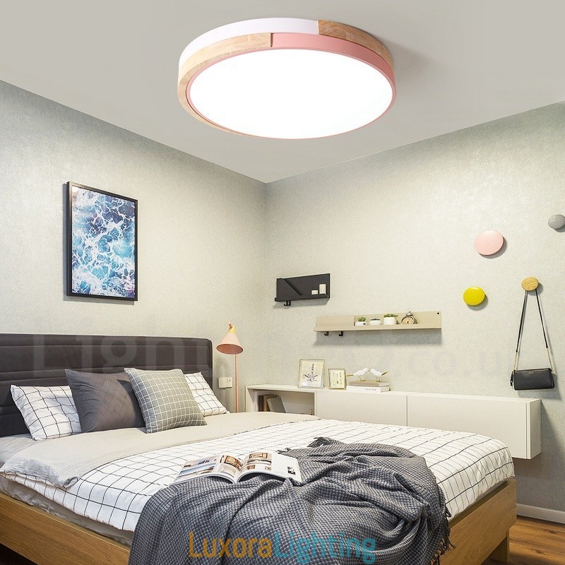 Designer Touch Decorative Dimmable Multi Colours Round Wood Ceiling Light with Acrylic Shade Ceiling Lamp Nordic Style