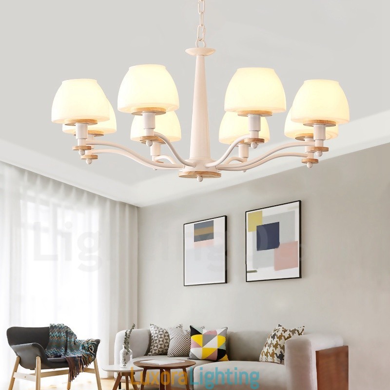 Designer Touch Decorative 6 Light 8 Light Multi Colours Macaron Wood Pendant Light with Glass Shades Chandelier Nordic Style