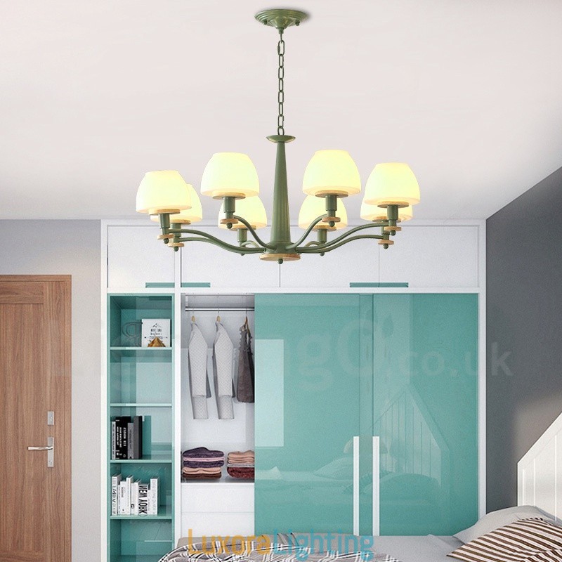 Designer Touch Decorative 6 Light 8 Light Multi Colours Macaron Wood Pendant Light with Glass Shades Chandelier Nordic Style