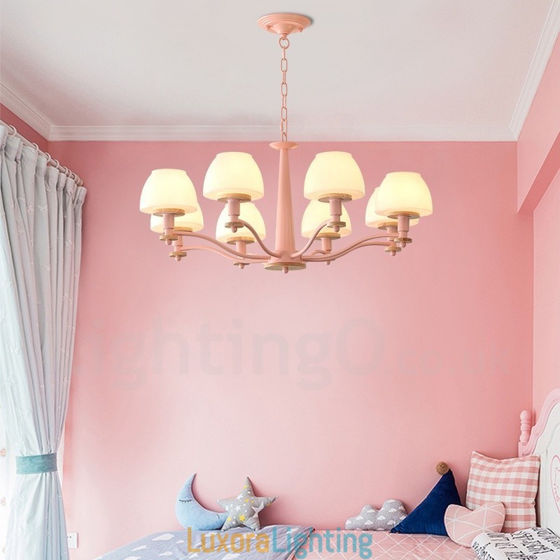 Designer Touch Decorative 6 Light 8 Light Multi Colours Macaron Wood Pendant Light with Glass Shades Chandelier Nordic Style