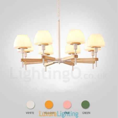 Designer Touch Decorative 6 Light 8 Light Multi Colours Macaron Wood Pendant Light with Glass Shades Chandelier Nordic Style