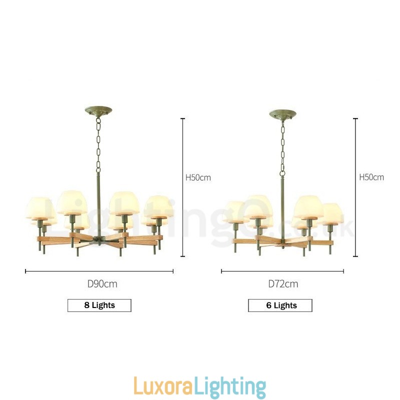 Designer Touch Decorative 6 Light 8 Light Multi Colours Macaron Wood Pendant Light with Glass Shades Chandelier Nordic Style