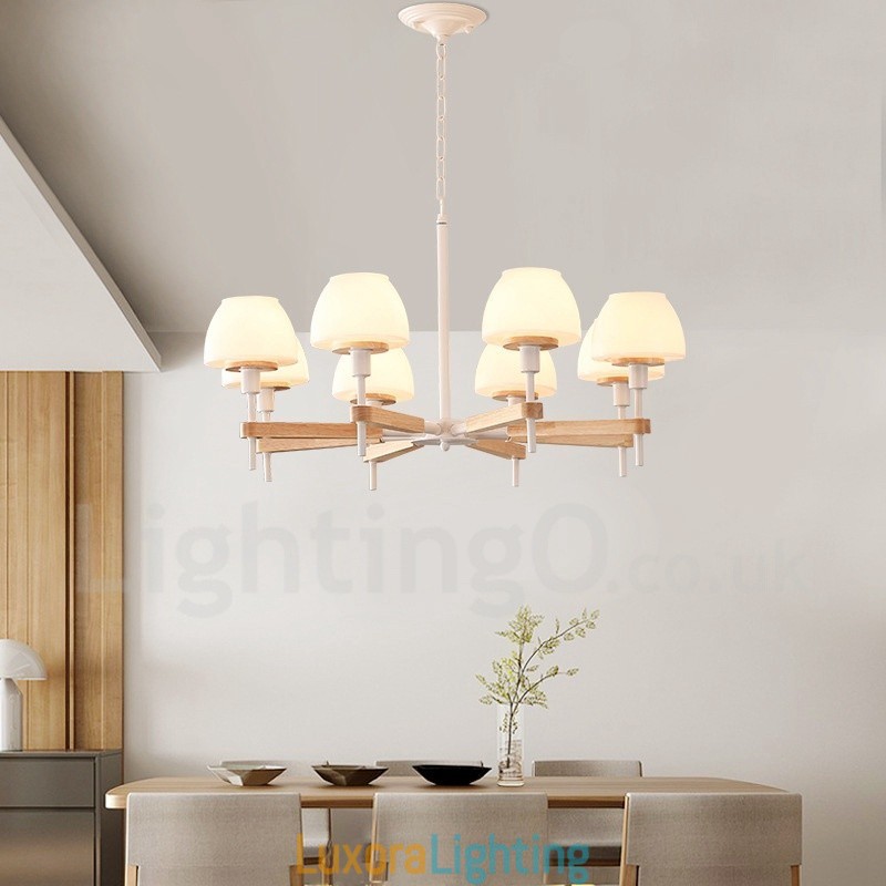 Designer Touch Decorative 6 Light 8 Light Multi Colours Macaron Wood Pendant Light with Glass Shades Chandelier Nordic Style