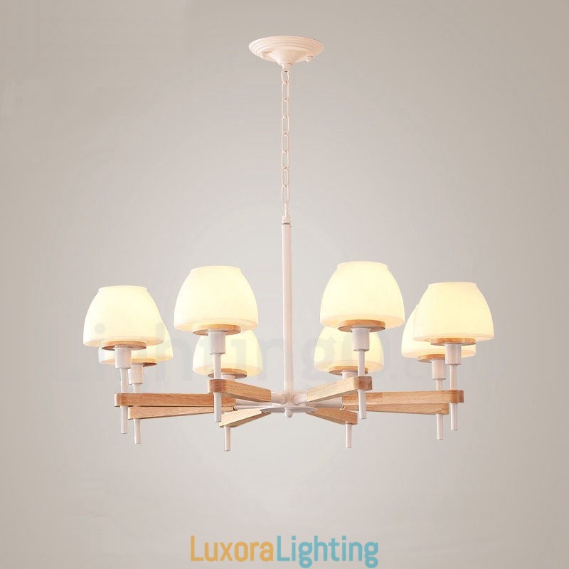 Designer Touch Decorative 6 Light 8 Light Multi Colours Macaron Wood Pendant Light with Glass Shades Chandelier Nordic Style