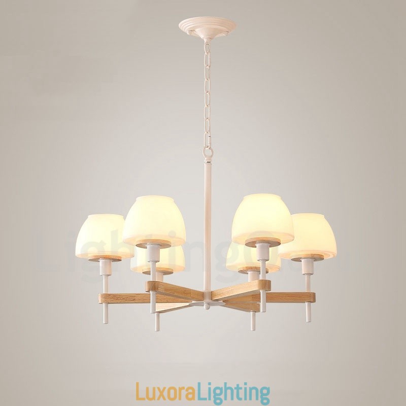 Designer Touch Decorative 6 Light 8 Light Multi Colours Macaron Wood Pendant Light with Glass Shades Chandelier Nordic Style