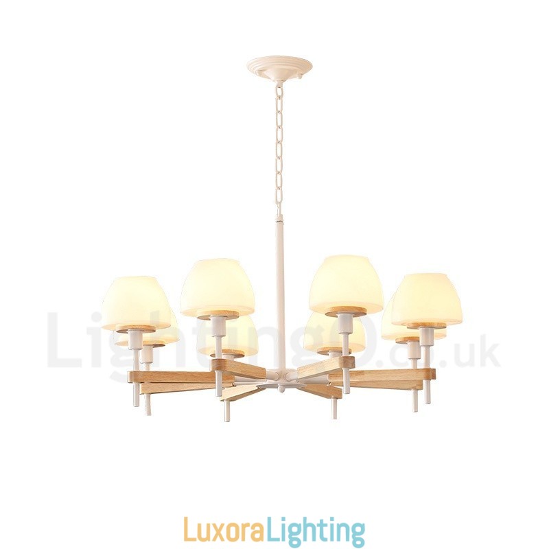 Designer Touch Decorative 6 Light 8 Light Multi Colours Macaron Wood Pendant Light with Glass Shades Chandelier Nordic Style