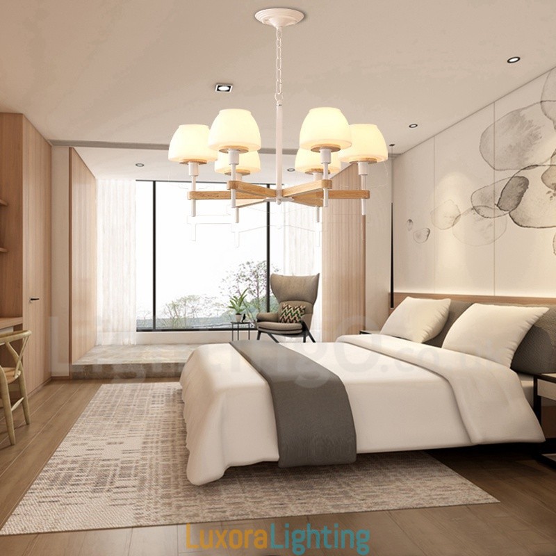 Designer Touch Decorative 6 Light 8 Light Multi Colours Macaron Wood Pendant Light with Glass Shades Chandelier Nordic Style