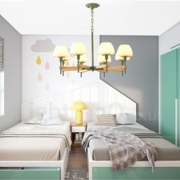 Designer Touch Decorative 6 Light 8 Light Multi Colours Macaron Wood Pendant Light with Glass Shades Chandelier Nordic Style