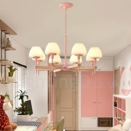 Designer Touch Decorative 6 Light 8 Light Multi Colours Macaron Wood Pendant Light with Glass Shades Chandelier Nordic Style