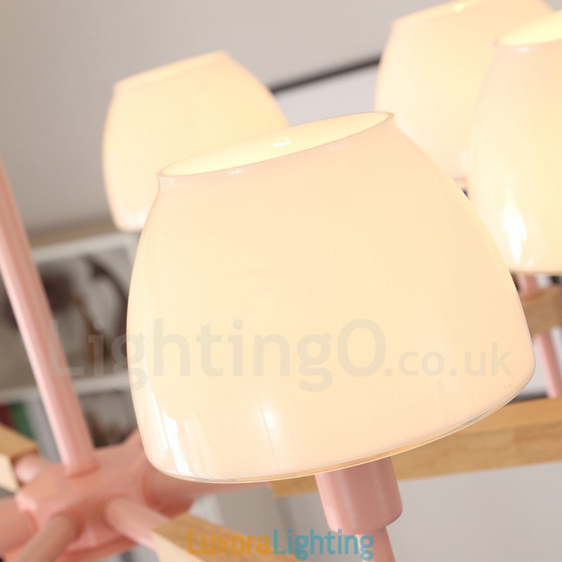 Designer Touch Decorative 6 Light 8 Light Multi Colours Macaron Wood Pendant Light with Glass Shades Chandelier Nordic Style